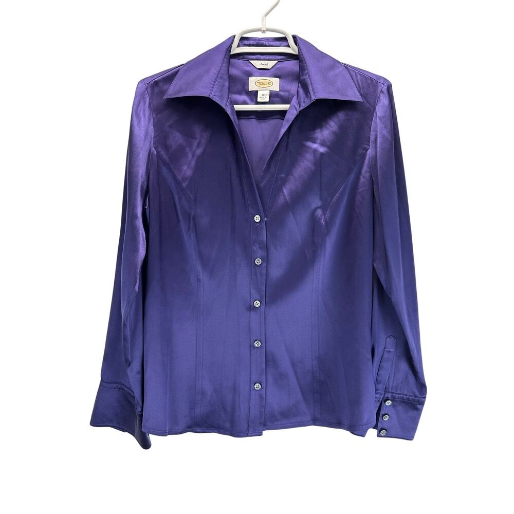 Talbots Silk Button Down Long Sleeve Blouse Purple 10 Classic Minimalist